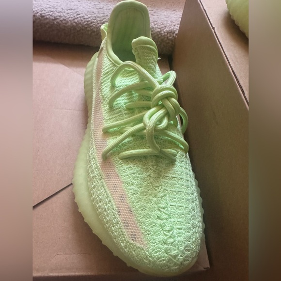 YEEZY BOOST 350 V2 Adidas Neon Lime Athletic Shoes - Picture 6 of 13